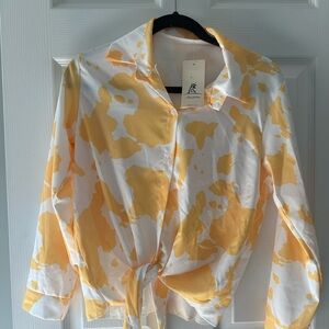 Yellow and White Tie-Front Blouse